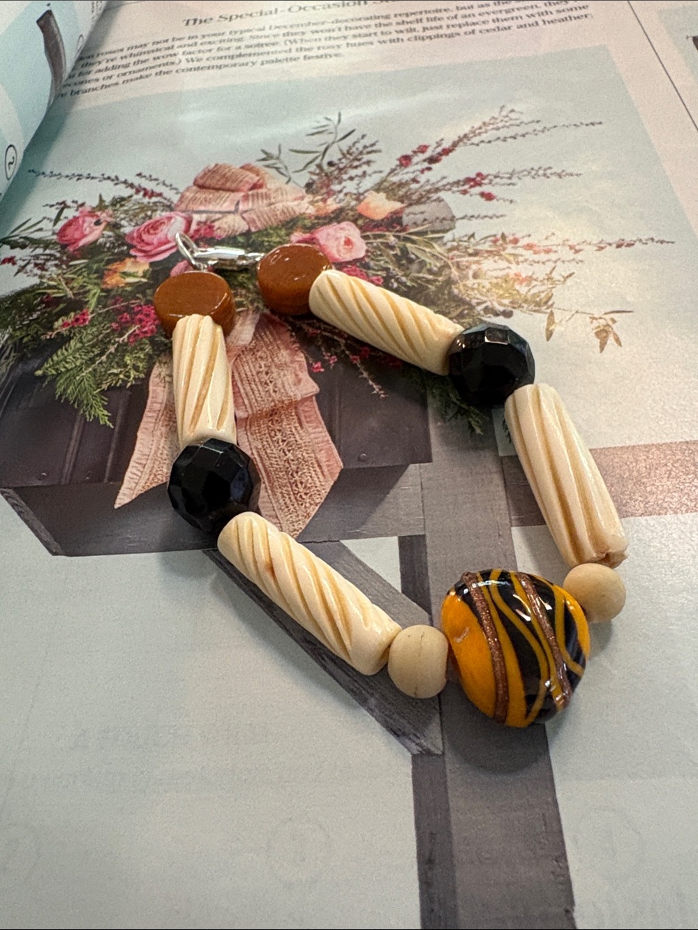 Artisan Cream, Black, Yellow, Brown Beaded Bracelet